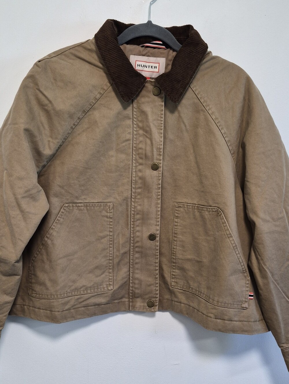 Hunter Barn Jacket Tan Canvas Corduroy Collar Boxy Oversized Women Sz M $149 NWT - Picture 4 of 16